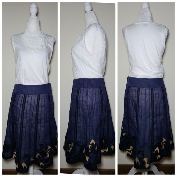 Anthropologie|Floreat Blue Embroidered Floral Midi Skirt, 4 - Picture 2 of 9